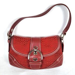 Coach Womens CC Mini Soho Leather Canvas Shoulder Bag Cherry Red Y2k F10925